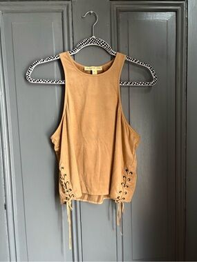 UO Staring at Stars Sleeveless Lace-Up Suede Tank Top